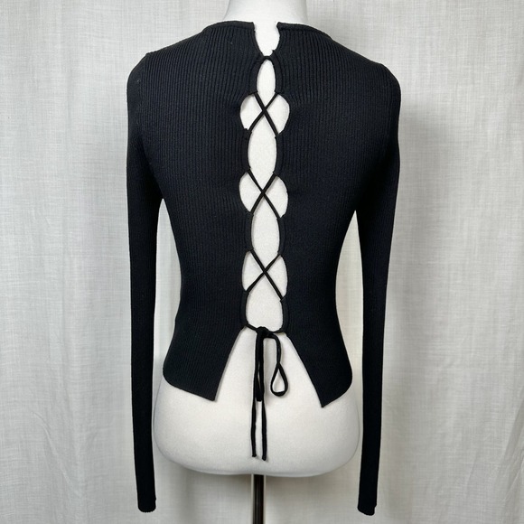 Cotton On Tops - Cotton On Black Open Back Lace Up Ribbed Knit Top Grunge Edgy Going Out